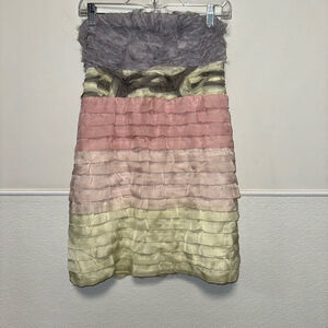 Luluvia Anthropology strapless party cocktail dress women’s small grey pastels